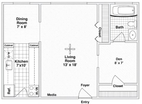 Westmoreland 600 Floor Plan with 600 Sq. Ft. at 275 on the Park, Missouri